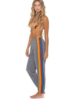 Aviator Nation 5 Stripe Sweatpants in Heather Gray size M